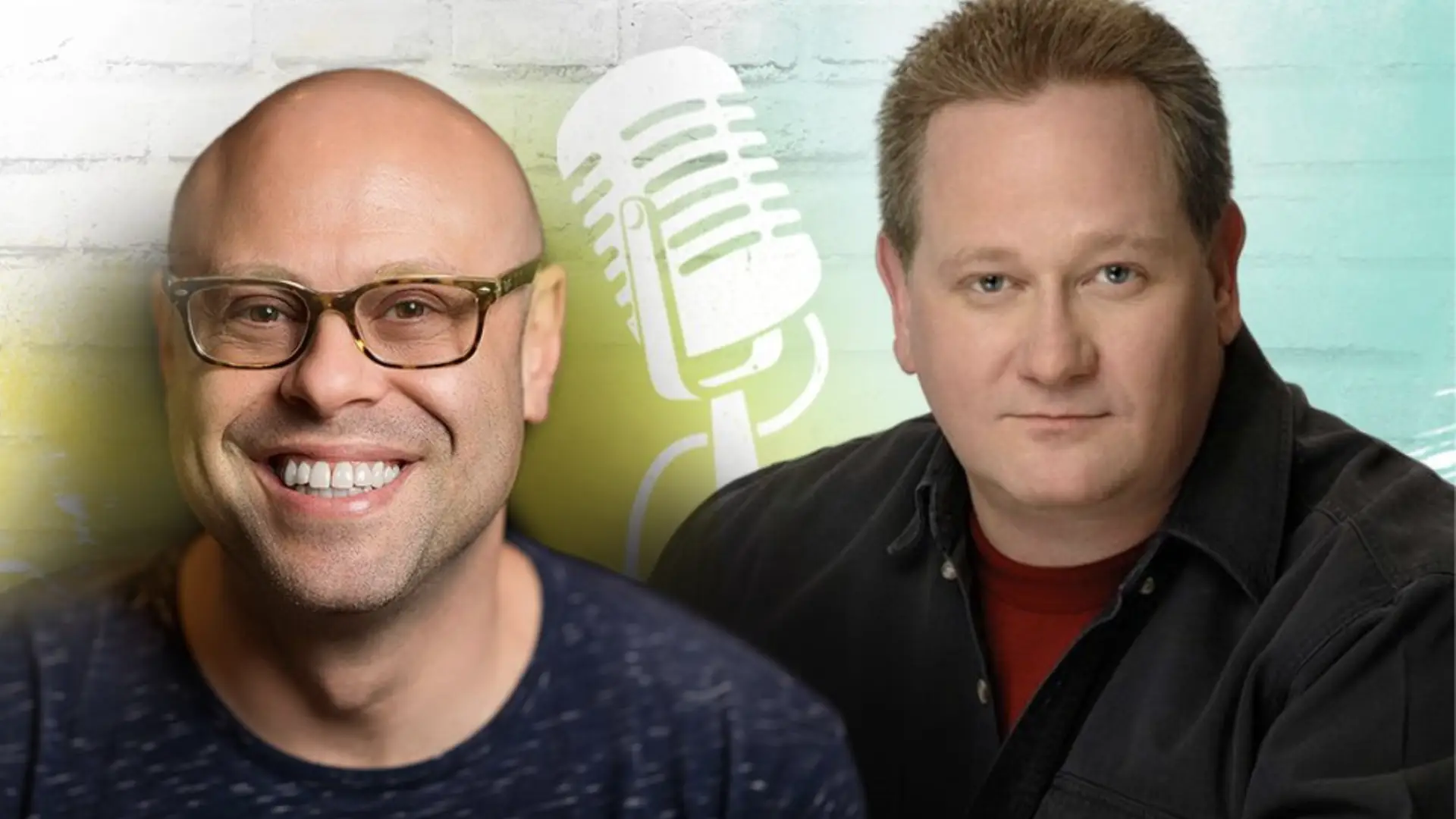 Headshots of comedians Jon Fisch and Richie Byrne